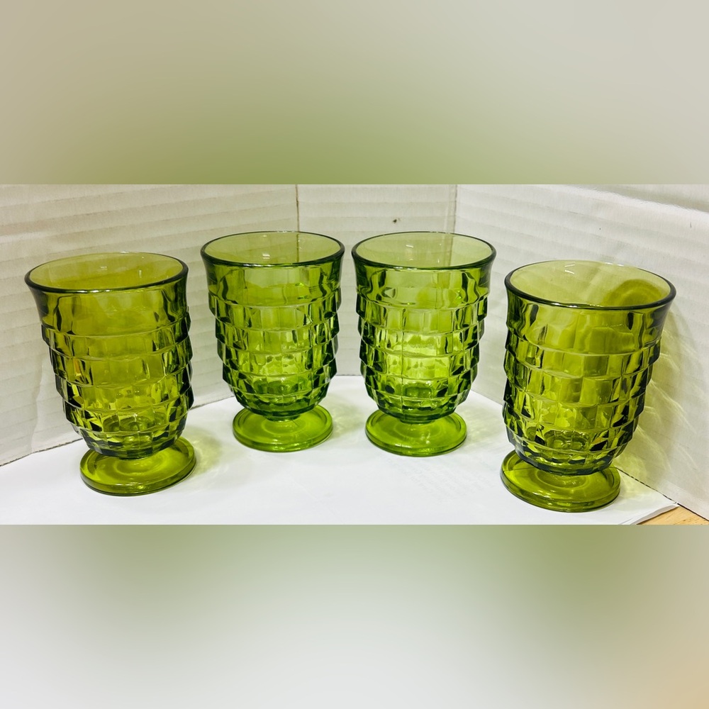 Vintage juice glasses Whitehall Colony Cubist, set of 4, avocado green.